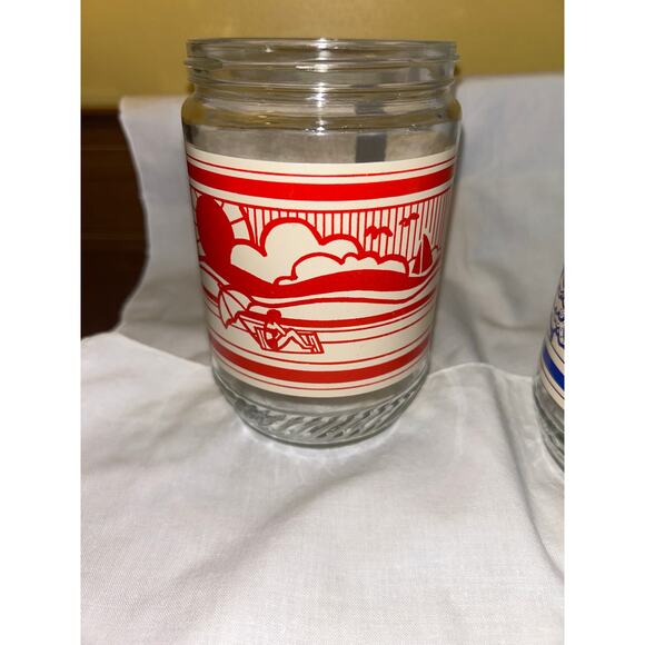 Vintage 70s Anchor Hocking 4 Seasons Peanut Butter Jar Set Blue Orange Red Green - Picture 2 of 5